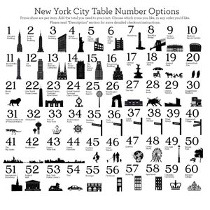 NYC Printed Table Number for Wedding Reception or Parties, Choose from over 70 Landmarks, customize font and colors, arrive ready to use image 3