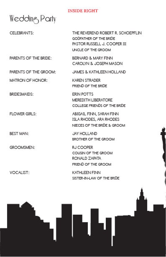printable nyc ceremony program wedding handout folded skyline design only diy bifold choose fonts and colors new york wedding handout