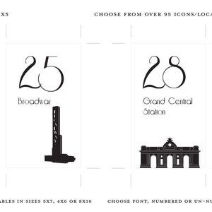 Printable NYC Table Number for Weddings or Parties, choose landmarks, size, font, ink color, sent fully designed and ready to print image 4