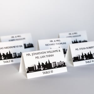 Segnaposto Skyline di Las Vegas per decorazioni per matrimoni o feste, arriva stampato e piegato, scegli il carattere, tempi di consegna rapidi