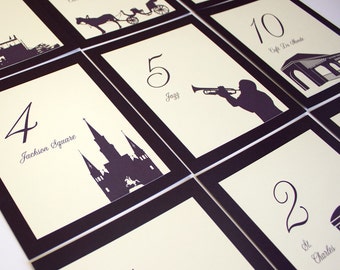 New Orleans Table Number for Wedding Reception or Party Decor, Choose from over 40 Landmarks