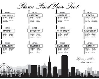 San Francisco Street Sign Printable Seating Chart, sent ready to print. Ink color, font, all text custom. Quick turnaround.