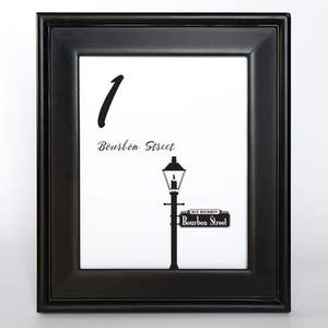 Números de mesa de Nueva Orleans para imprimir, decoración de bodas, tarjetas de recepción, letreros, íconos emblemáticos, 4 x 6, 5 x 7 u 8 x 10, elija fuente, color y puntos de referencia