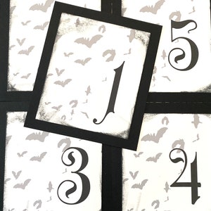 Bats Table Number Cards for Halloween Weddings or events, gothic and creepy for offbeat themes