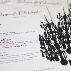 Menu żyrandola na eleganckie, gotyckie, niekonwencjonalne wesela lub imprezy, wybierz gotowy plik do druku lub opcję wydrukowania i wysłania