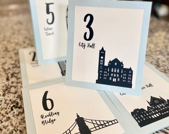 Cincinnati Table Number for Wedding or Party Decor, Choose from over 30 Landmarks, Choose font and colors, high quality, fast shipping