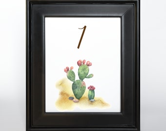 Desert Cactus Printable Table numbers for DIY Weddings or parties, choose from 8 cacti, pick your size, font style and color