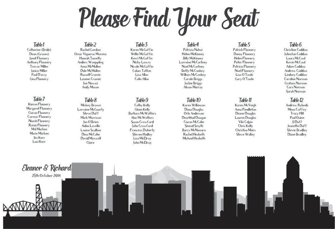 Portland Seating Chart Printable PDF Custom Poster Digital - Etsy