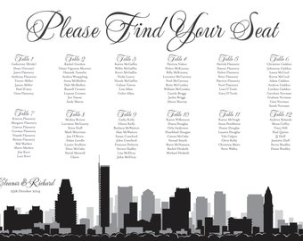 Boston Printable Seating Chart for weddings or bar mitzvahs, sent ready to print. Ink color, font, all text custom. Quick turnaround.