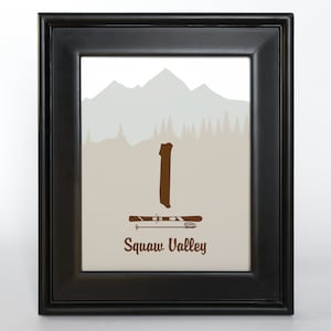 Skigebied berg afdrukbaar tabelnummer bruiloft receptie decor teken kaarten 4 x 6, 5 x 7 of 8 x 10 Kies lettertype, kleuren, titels of nummers
