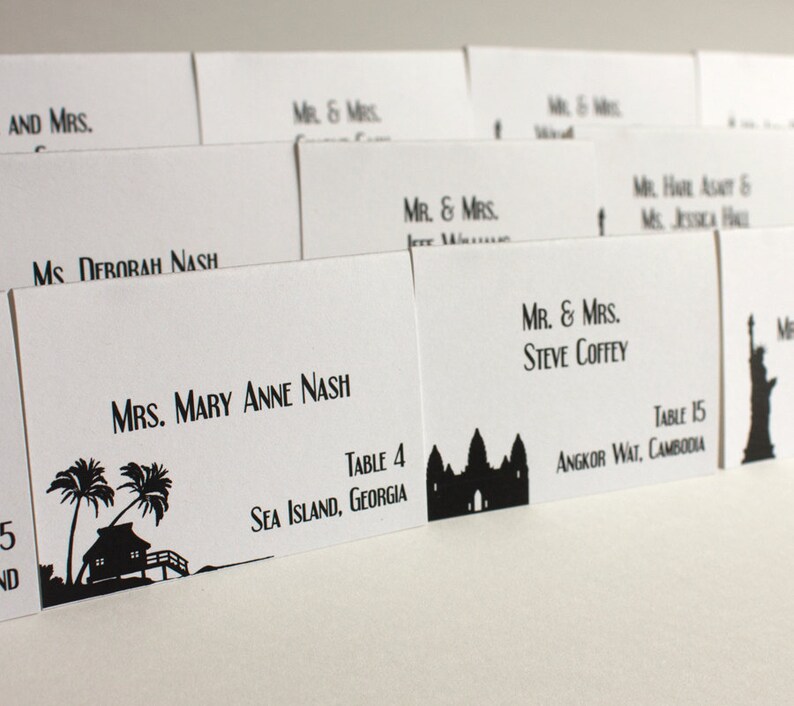 Printed World Travel Place Card, choose from hundreds of landmarks, customize font, colors. Quick turnaround time image 2