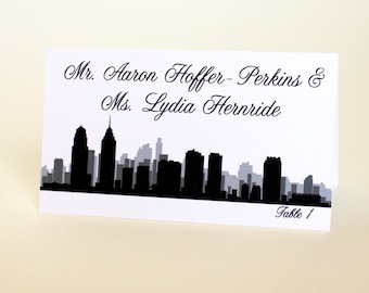 Printed Philadelphia Skyline Place Card, arrive folded and ready to use, choose font and color, fast shipping