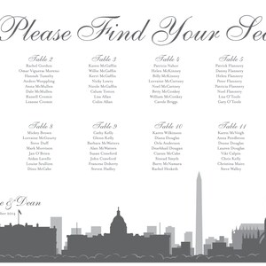 Washington DC Printable Seating Chart Poster, sent ready to print. Ink color, font, all text custom. Quick turnaround time.