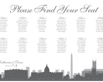 Washington DC Printable Seating Chart Poster, sent ready to print. Ink color, font, all text custom. Quick turnaround time.