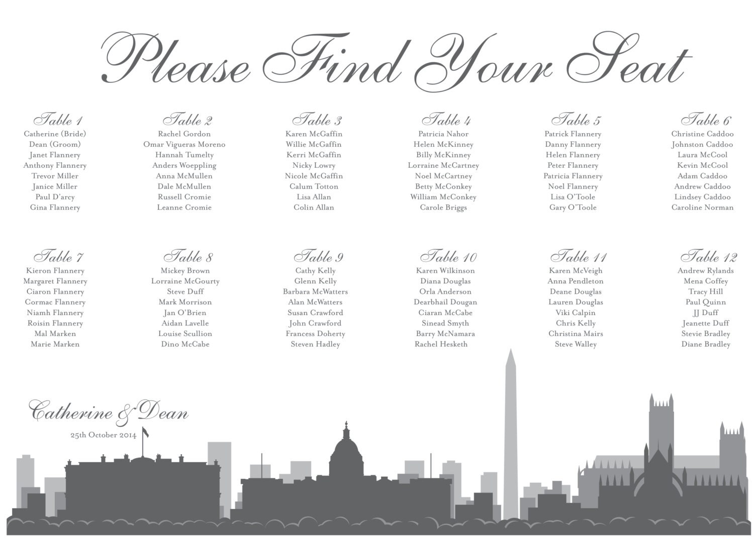 Washington DC Seating Chart Printable Custom Personal Poster | Etsy