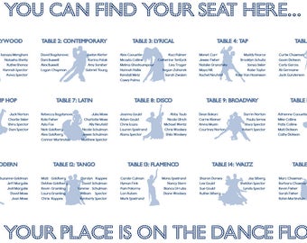 seating chart design Dancers Seating Chart Digital Design Printable PDF Custom Poster Print File ONLY bar bat mitvah party