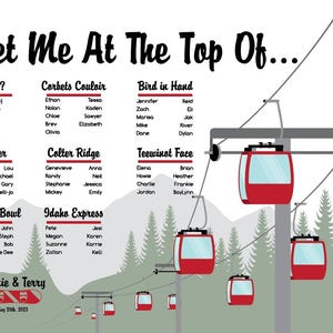 Ski Lift Seating Chart: Snowboard or Ski Theme Outdoorsy Wedding, Choose Font & Colors (Printable)
