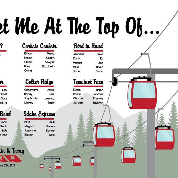Ski Lift Seating Chart: Snowboard or Ski Theme Outdoorsy Wedding, Choose Font & Colors (Printable)