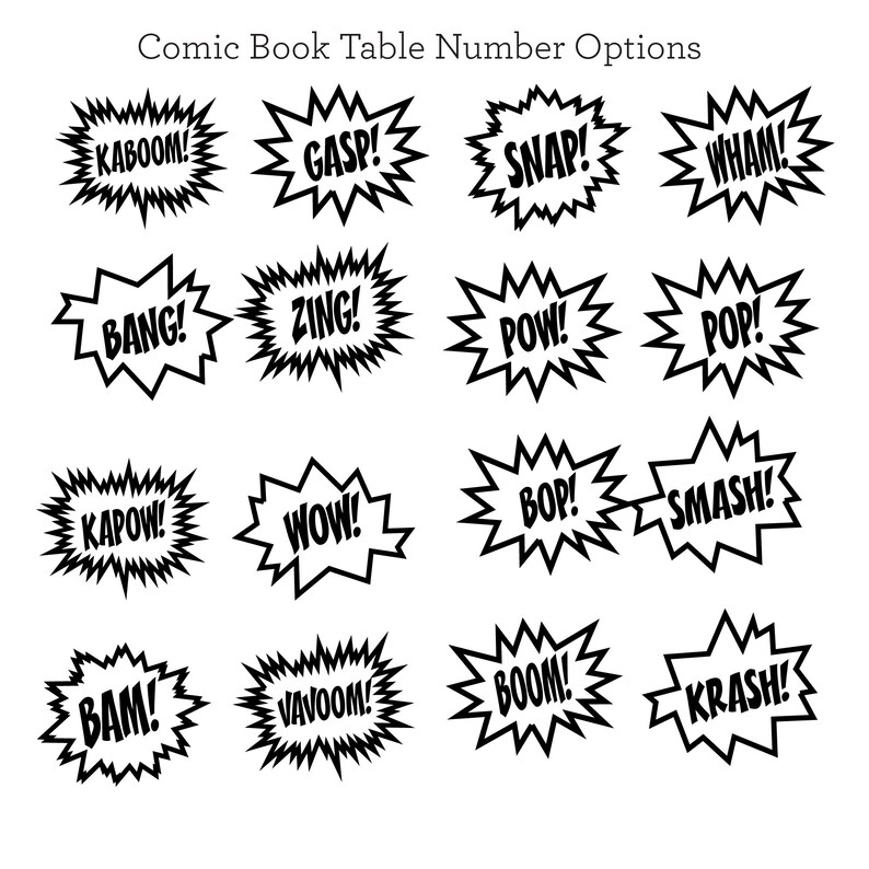 Comic Book Text Table Number for Weddings or Parties, Choose your text and colors image 3