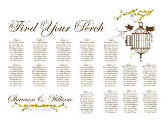 Bird Cage Printable Seating Chart for weddings, events, sent ready to print. Ink color, font, all text custom. Quick turnaround.