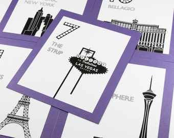 Las Vegas Landmark Table Numbers: Custom Wedding Reception Decor, choose color and font