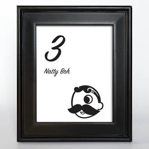 Baltimore afdrukbare bruiloft tabel nummer receptie decor bord kaarten bezienswaardigheid pictogrammen 4 x 6, 5 x 7 of 8 x 10 Kies lettertype, kleur en monumenten