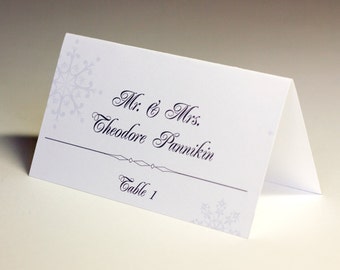 Winter Wedding Snowflake Printed Place Card, also great for parties, choose font and colors, arrive fast and ready to use