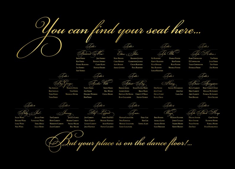 Seating Song Names Place is on the Dance Floor Printable Seating Chart: Choose Song Titles ...