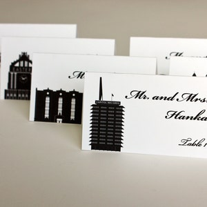 Los Angeles Landmarks Printed Place Card for weddings or parties. Arrive folded and ready to use, choose font and colors. Quick shipping image 2