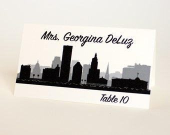 Providence Skyline Printed Place Card for Rhode Island Wedding or event, choose font and color, quick turnaround