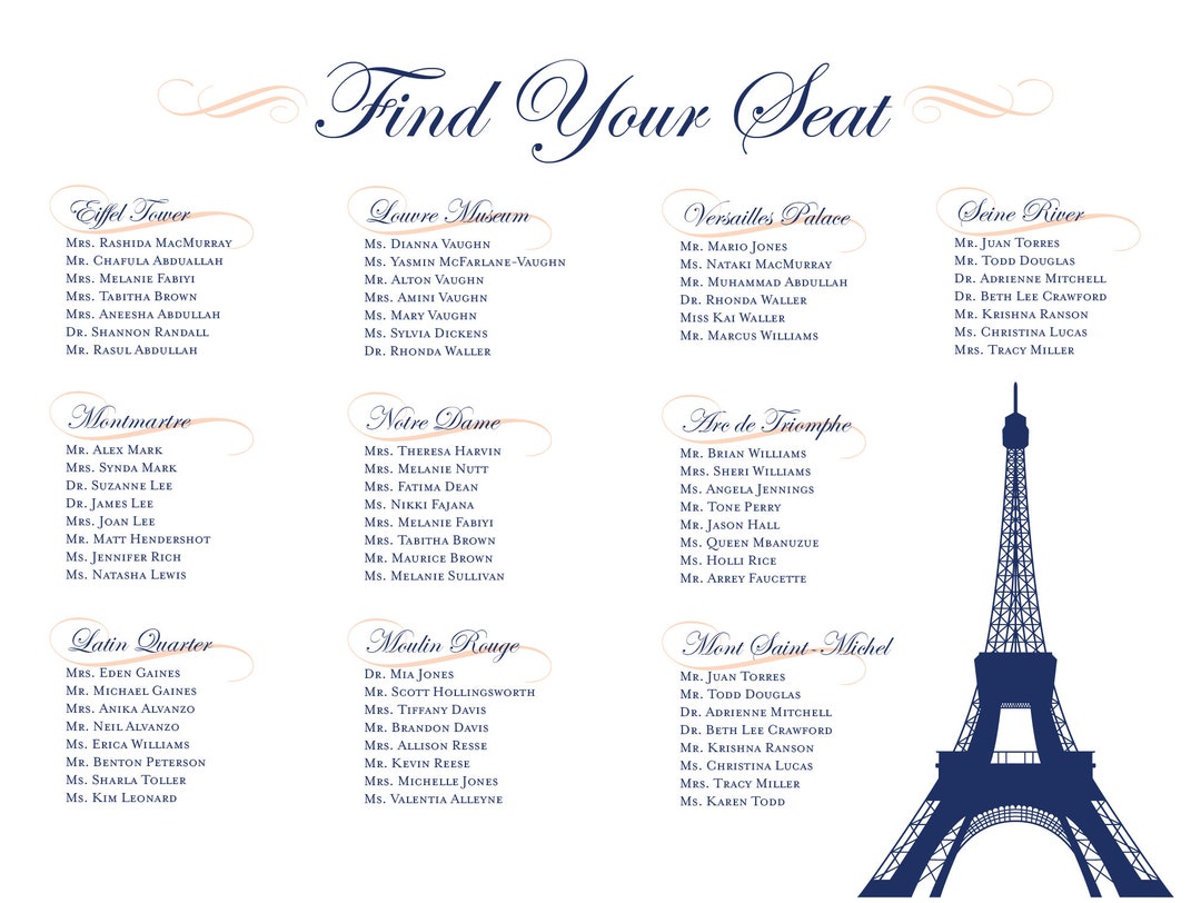 World Landmark Printable Seating Chart, Over 900 From Around the World