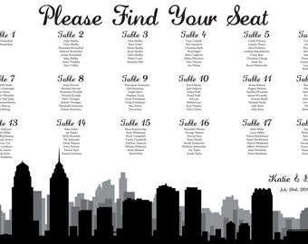 Philadelphia Printable Seating Chart for weddings, bar mitzvahs, sent ready to print. Ink color, font, all text custom. Quick turnaround.