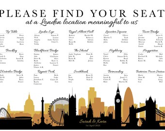 London Skyline Seating Chart: Custom Wedding Reception (Digital Download)