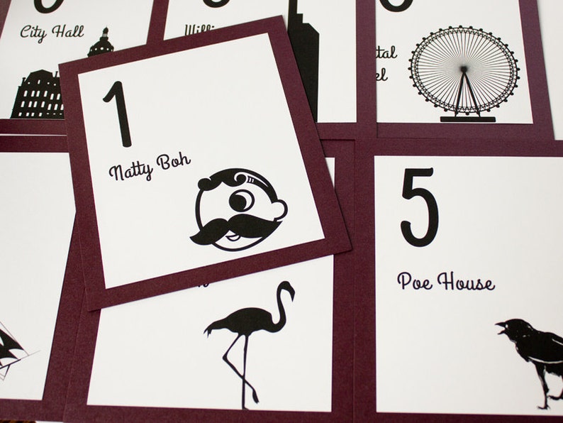 Baltimore Table Number for Wedding or Party Decor, Choose from over 30 landmarks, choose font and colors image 2