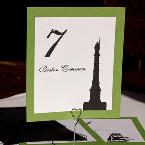 Boston Table Number for Wedding and Parties, choose from over 40 landmarks, choose colors and font