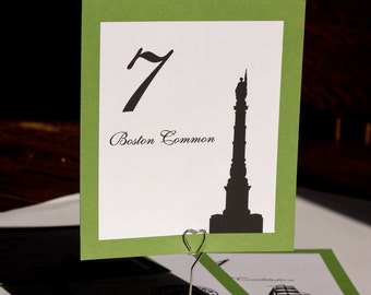 Boston Table Number for Wedding and Parties, choose from over 40 landmarks, choose colors and font