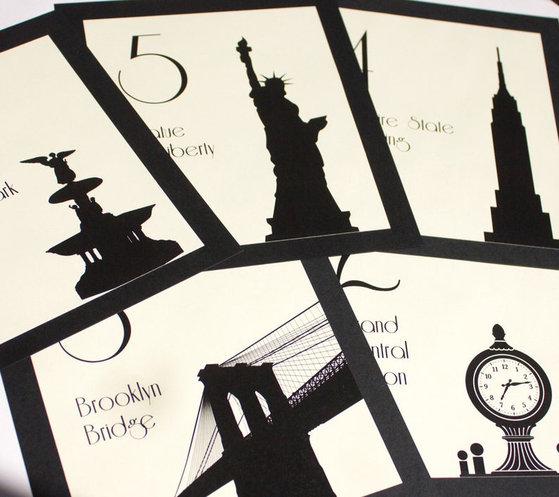 NYC Printed Table Number for Wedding Reception or Parties, Choose from over 70 Landmarks, customize font and colors, arrive ready to use image 2