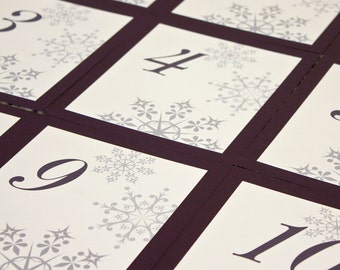 Snowflake Table Number for Winter Weddings or Parties, Choose paper and ink colors, high quality and fast shipping