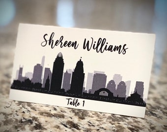 Cincinnati Skyline Place Card for Wedding Reception Decor, Name cards for parties or mar mitzvahs, arrive ready to use