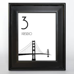 Número de mesa de San Francisco imprimible para recepciones de bodas o fiestas, elija puntos de referencia, tamaño, fuente, color de tinta y puntos de referencia