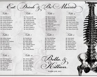 Gothic Anatomy Printable Seating Chart for Halloween weddings, sent ready to print. Ink color, font, all text custom. Quick turnaround.