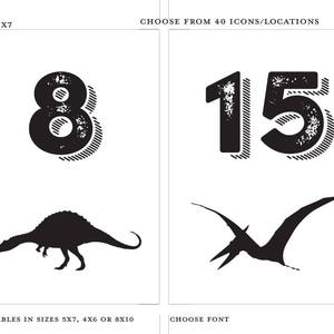 Dinosaur Printable Table Number Bar Mitzvah Wedding Reception Decor Sign Cards 4x6 5x7 or 8x10 Choose Font, Color and Dinosaurs image 5