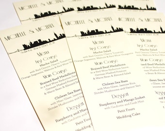 NYC Skyline Menu for Weddings or Events, Choose font and colors, Choose Finished Printable File or Printed and Shipped Option