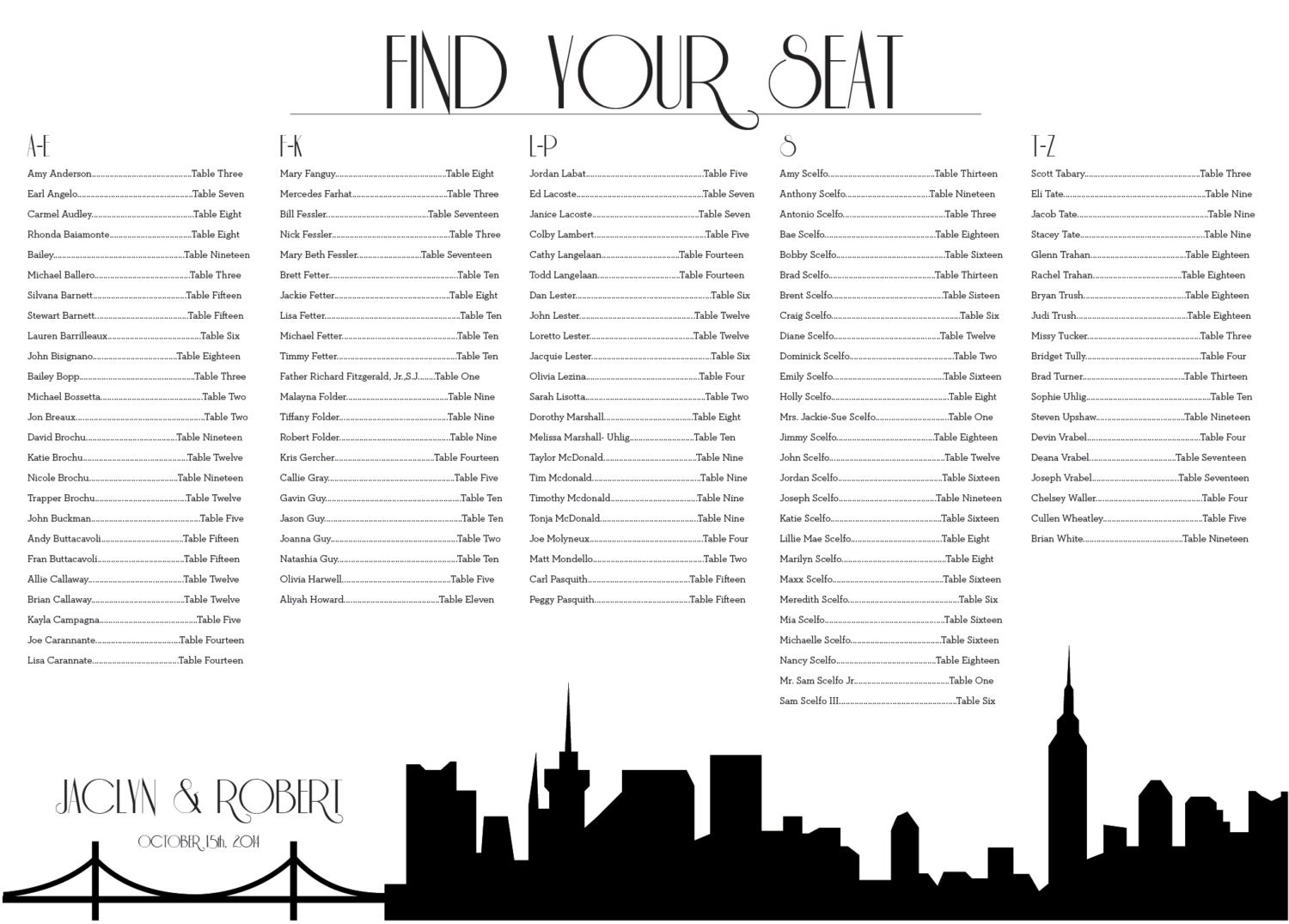 NYC Seating Chart New York Digital Design Printable PDF Custom - Etsy UK