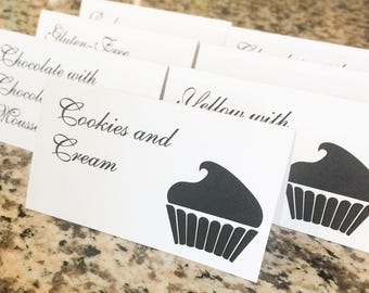 Printed Cupcake or Dessert Bar Signs, many dessert icons to choose from, pick your text and colors, quick ship