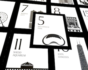 Chicago Landmarks Table Number: Custom Wedding Reception Decor, Choose Font & Colors