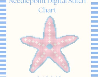 Gráfico de estrela-do-mar em tela para bordado | Padrão de ornamento costeiro em bordado | Ponto cruz de verão | Download digital em malha 13 e 18