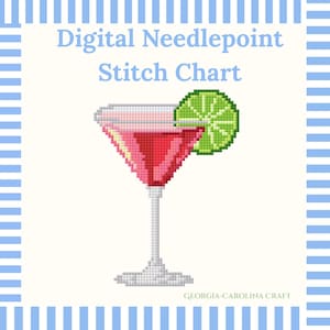 Cosmopolitan Cocktail Needlepoint Pattern | Martini Bar Cart Stitch Chart | Needlepoint Ornament Design (Digital Download)
