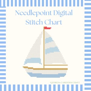 Sailboat Needlepoint Pattern | Coastal Nautical Cross Stitch Chart (Digital Download) | 13 and 18 Mesh
