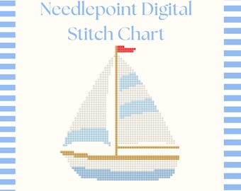 Segelboot Stickmuster | Coastal Nautical Kreuzstichvorlage (Digitaler Download) | 13 und 18 Maschen